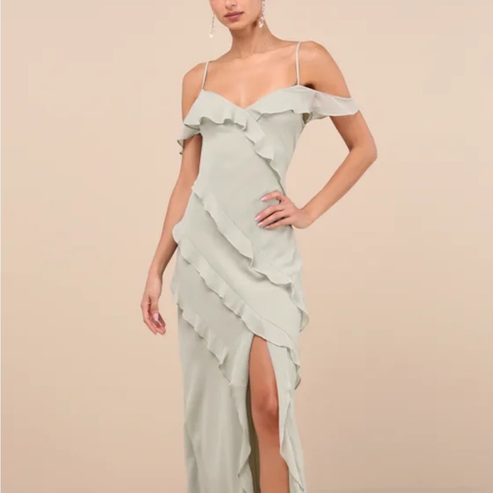 Lulu's Green Ruffled Asymmetrical Dress for Prom